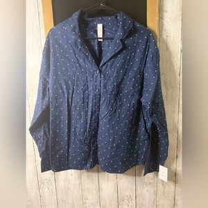 NWT Aiden Medium long Sleeve polka dot navy button down pajama top 0431
